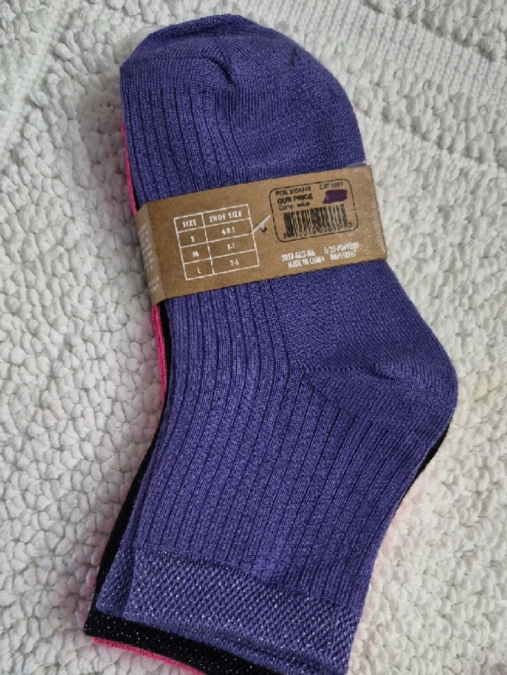 MIX NO.- 6 Pink Purple Black Kids Crew Socks -3 Pack Medium 9-1
